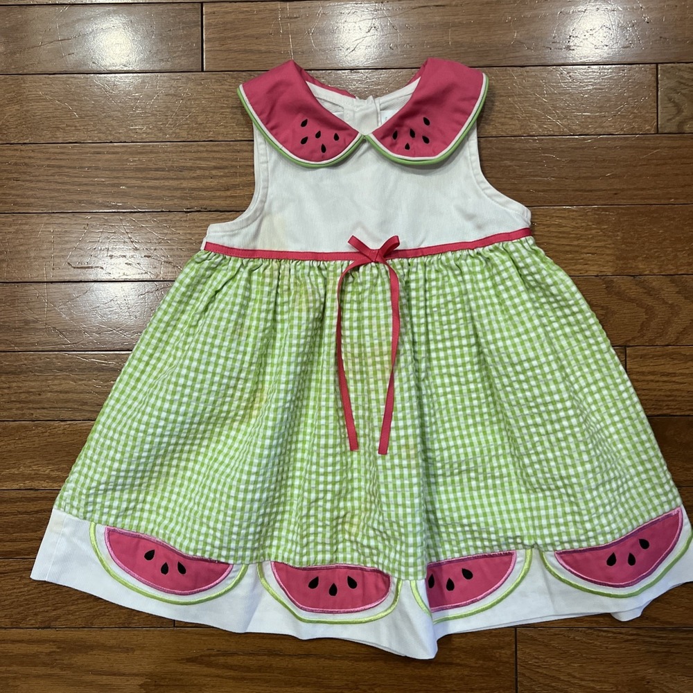 Youngland Watermelon Dress Infant 24 Months 2T Gingham Summer Applique Cute